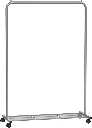 Vista 55 de SONGMICS Perchero de doble barra con ruedas, perchero para colgar ropa, perchero resistente con estante de almacenamiento de malla, 2 frenos, cada