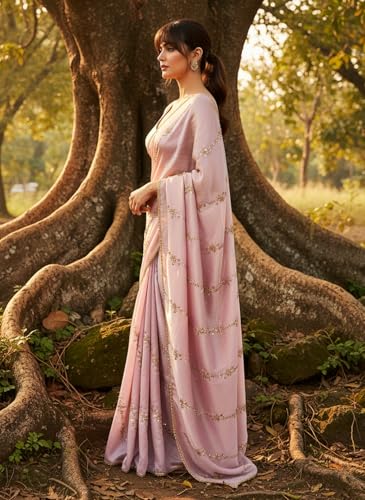 Image of Glory Sarees Women's Georgette Silk Heavy Beads & Sequin Embroidery Work Saree With Blouse Piece (Beads Work103 Parent)