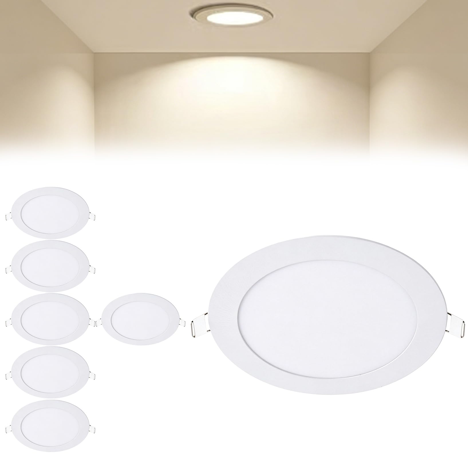 VOGHMOLD 15W Ultra Slim LED Downlight 8 inch, 4000K Recessed Ceiling Light, Cut Φ175-180mm, AC85-265V Flush Mount Spotlights Aluminum Round Panel Lights for Office Hallway, 7 Pack