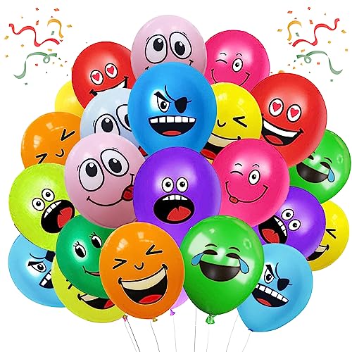 20/50/100/200 Stück Emotion Serie Latex Luftballons, 12 Zoll luftballon smiley, Lustig Luftballons für Verschiedene Miene Laune, Emotion luftballon für Geburtstag Party Deko Kinder Jungen (100)