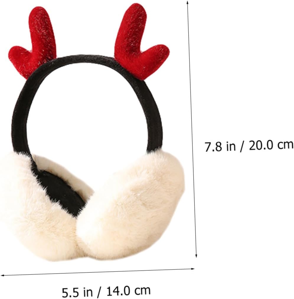 Antler Design Earmuffs Plush Winter Ear Warmers Foldable Ladies Ear Covers Festive Decoration Cold Weather Outdoor Use