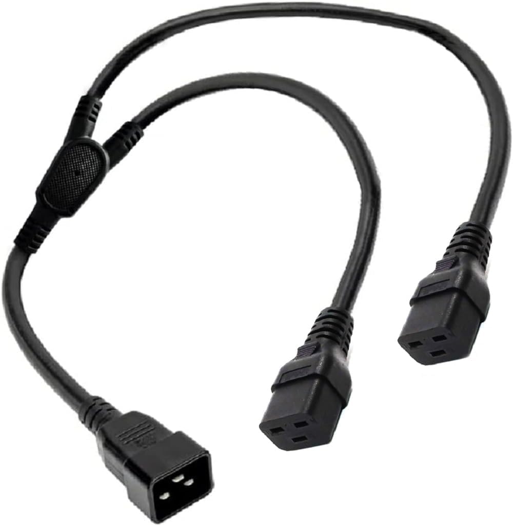 Heavy Duty C20 to 2*C19 Y Splitter Power Cable Splitter Cord, Server/PDU Power Cord,12AWG,C20 to Two C19 Splitter,C20 to Dual C19 Y Split Cord,UL Listed (6.6ft/2m Type B)