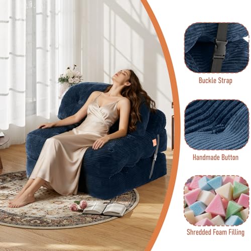 Image of Folding Sofa Bed, Convertible Sleeper Chair with Back Support and Pillow | Boneless Foldable Couch for Living Room /Guest Use /Home Office, Foldable Chair Bed for Adults, Navy