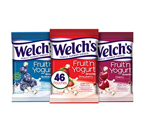 Welch's Fruit Snacks, Fruit 'n Yogurt Variety Pack Strawberry, Blueberry & Cherry, Gluten Free, Bulk Pack, 0.8 oz Individual Single Serve (Pack of 46)