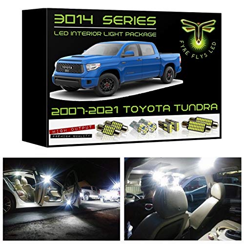 Fyre Flys 18 Piece White LED Interior Lights for 2007-2021 Toyota Tundra Super Bright 6000K 3014 Series SMD Package Kit and Install Tool