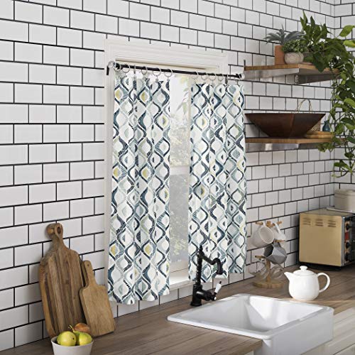 No. 918 Barker Geometric Semi-Sheer Rod Pocket Kitchen Curtain Valance And Tiers Set, 54" X 36", White #TOP7