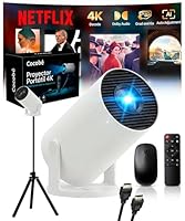 COCOBÉ Tragbarer 4K-Projektor mit integrierter App, Stativ, Maus, HDMI-Kabel und Fernbedienung - Tragbarer Mini-Projektor Full HD 1080P 4K für Heimkino - mit Autofokus