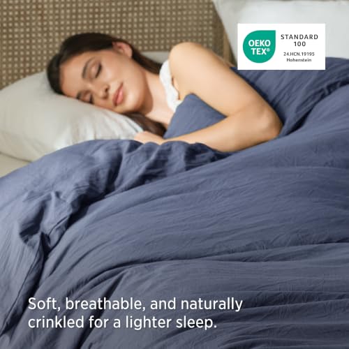 Image of Bedsure Prewashed Duvet Cover Only, Cotton-Like Feel, Navy, King