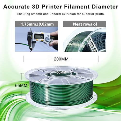 Image of iBOSS Silk PLA+ Filament 1.75mm + /- 0.02mm Black Green Dual Color PLA Plus 3D Printer Filament 2 in 1 Coextrusion 1KG Spool(2.2lbs) 3D Printing Filament Fits for Most FDM 3D Printers