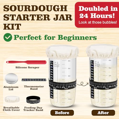 Complete Sourdough Starter Kit, 9 Inch Bread Proofing Basket, 24 Oz Sourdough Starter Jar - image 3