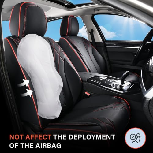 Image of Coverado Seat Covers, Car Seat Cover 5 Seats, Black Red Line Driver Seat Covers, Luxury Seat Cushion Protector Universal Fit for Most Cars SUV Trucks