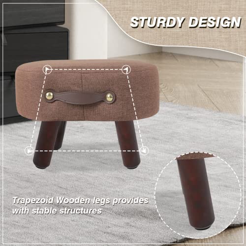 Acehome Small Footstool Ottoman With Handle, Linen Ottoman Foot Rest, Curved Footstool, Small Foot Stool For Living Room Bedroom Etryway, With 4 Wood Legs, Anti-Slip And Easy To Carry, Brown #TOP2