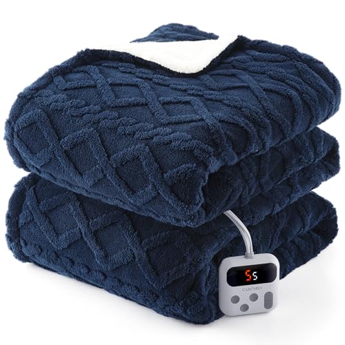CAROMIO Electric Blanket Full Size, Thick Tufted Sherpa Heated Blanket