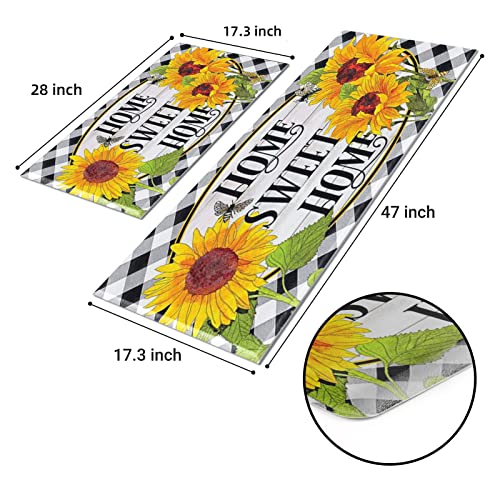 Tritard Yellow Sunflower Buffalo Plaid Kitchen Mats Set Of 2 Farmhouse Anti-Fatigue Kitchen Rug Non Slip Washable Kitchen Rugs Comfort Standing Mat For Hallway Laundry, 17.3" X 28" + 17.3" X 47" #TOP6