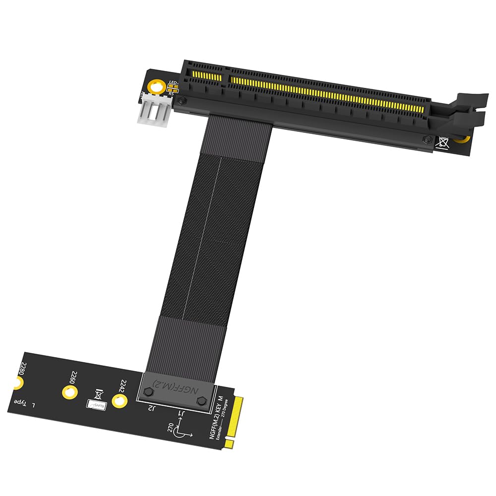 M.2 NGFF Key M to PCI-e 16x Graphics Card Riser Adapter Card, Nvme to PCI-e PCI-Express 16X Slots Extension Cable for M2 2242 2260 2280 Size (Towards The Left)