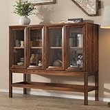 BONITURE Sideboard Buffet Cabinet with Storage, Small Kitchen Coffee Wine Bar Cabinet with Glass Press-to-Open Doors, Wood Mid Century Modern Side Board Table for Dining Room, Living Room