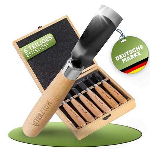 HOLZHELD - 6-teiliges Stechbeitel-Set bestehend aus Stechbeitel und Hohlbeitel zur Holzbearbeitung für Hobbyhandwerker. Hochwertiger japanischer Stahl zum Holzwerken.