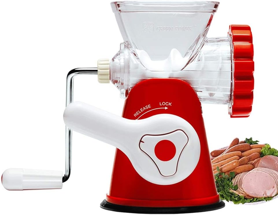 Wmeat Manual Meat Grinder Multifunction Mincer with Powerful Suction Base, Make Suasage Ground Beef Hamburgers (Color : Red)
