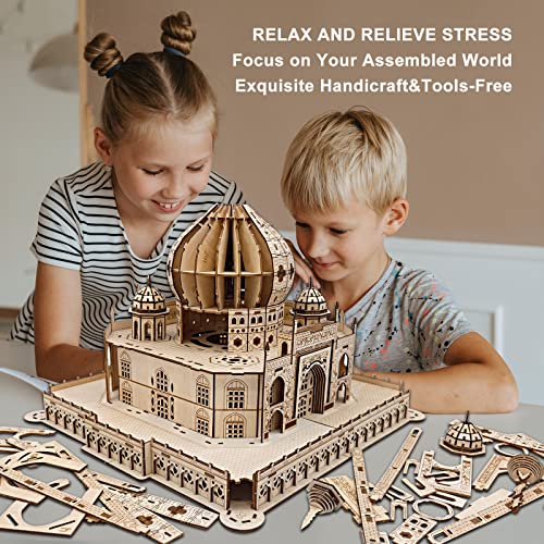 3D Wooden Puzzles For Adults,Kids Age 7+|Moveable Taj Mahal Model Puzzle Kit With Led Light|Diy Model Building Kit Educational Parent -Child Games Birthday Father’s Day Boys Girls Gift 416 Pieces #TOP5