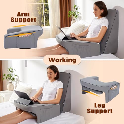 Image of cooloo8 Reading Pillow for Bed, Gaming Pillow for Lap, Petite Adults, Teens Arm Rest Pillow, Memory Foam Lap Desk Pillow for Reading, Working, Playing, Crocheting in Bed Couch(Grey)