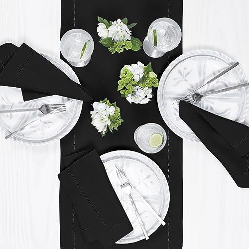 image for Solino Home Linen Black Table Runner 90 Inches Long - 100% Pure Linen 