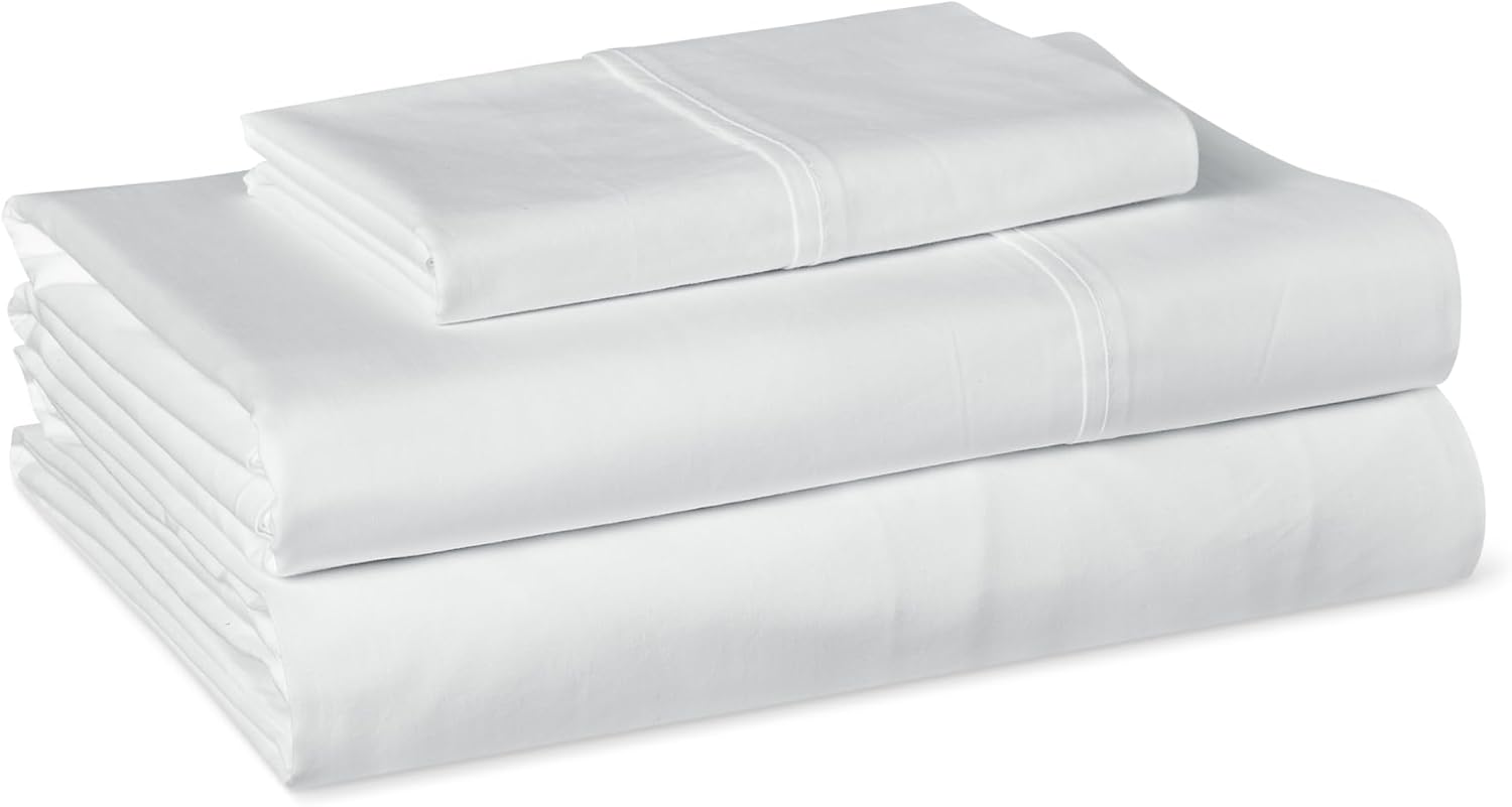Amazon Basics Soft Organic Cotton Sheet Set with 1-Piece Pillowcase, White, Twin XL Twin XL White
