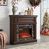 nifoti 41' Electric Fireplace with Mantel, Fireplace Mantel with Faux Marble Pattern Surround, Freestanding Fireplace Heater with Timer & LED Flame, 23' Fireplace Insert (Cherry)