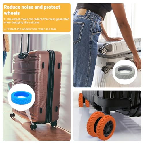 16 Pack Silicone Luggage Wheel Covers, Luggage Suitcase Wheels Cover 8-Spinner Wheels Protect Luggage Wheels from Wear and Tear (Black+Blue+Orange+Gray)2