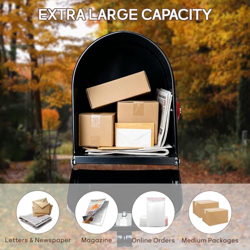 Image of Large Mailboxes for Outside, RAINHOL Black 23 x 10.7 x 8.9 Inches | Metal Galvanized Steel Post Mount Mail Box, T3 Large Capacity