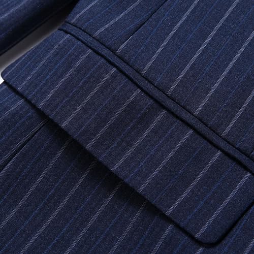 Men's Business Striped Leisure 2-Piece Suit Pinstripe Wedding Party Formal Suits Slim Single Breasted Blazer Pants4