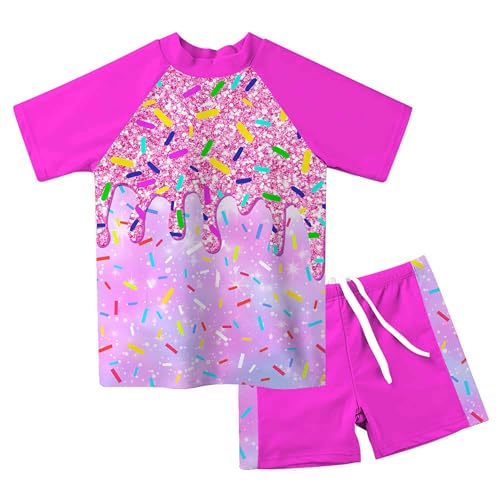 Image of AIDEAONE Girls Rash Guard Swimsuit Short Sleeve Two Piece Bathing Suit Size 3-12T