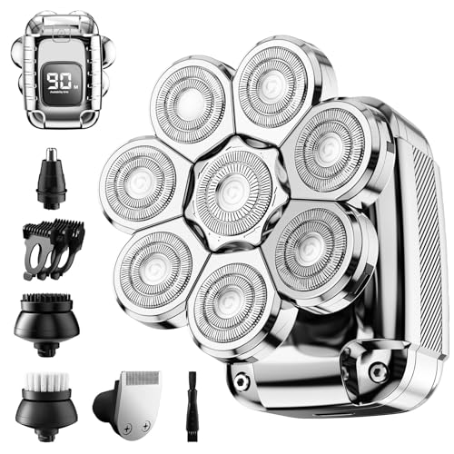 Afeitadoras de cabeza para hombres calvos, afeitadoras de cabeza mejoradas 2024 para hombres, IPX7 impermeable húmedo/seco para hombre con 8 cabezales de afeitadora giratorios, afeitadora de cabeza