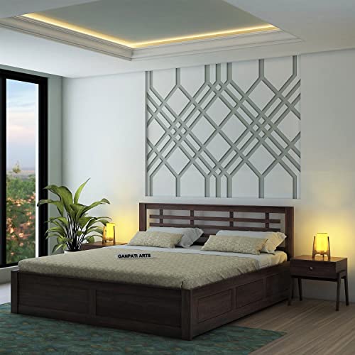 Image of Ganpati Arts Solid Sheesham Wood Lyon King Size Bed with Box Storage for Bedroom Furniture (Walnut Finish) 1 Year Warranty
