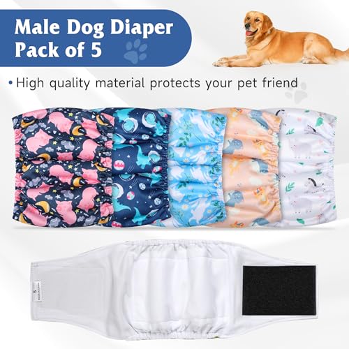 Image of 5 Pack Dog Diapers Male, High Absorbing Dog Wraps, Belly Bands for Male Dogs with Incontinence or Frequent Urination, Washable Doggie Diapers Animal XS