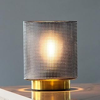 MJ PREMIER Battery Operated Table Lamps, Glass Cordless Lamp for Bathroom, Battery Night Lights with Timer, Battery Powered Table Lamp, Room Decor for Bedroom/Dining Room/Gifts (Grey)