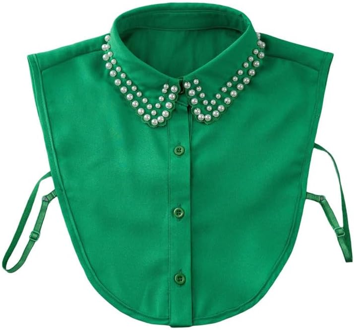 Women's Elegant Beaded Double Row Pearls Detachable False Collar Half Shirt
