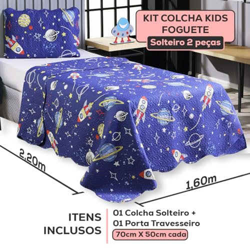 Cobre Leito Colcha Para Cama de Solteiro Kit com 2 Peças Colorido Estampado Dupla Face (Solteiro, Fo