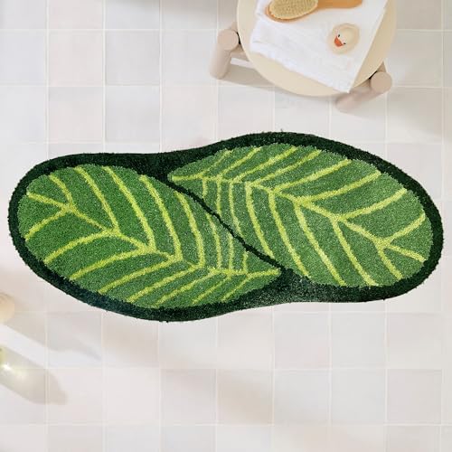 Badezimmerläufer, Läufer, Blätter, lang, Badematte, Pflanze, Badezimmerteppich, rutschfest, waschbar, saugfähig, Bathrug für Badezimmer, Boden, Badewannen-Dekor, niedlicher Badteppich, 50x120 cm