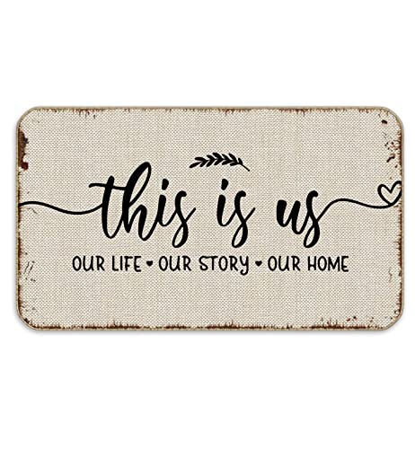 This is Us Decorative Family Welcome Door Mat, 17 x 30 inch Home Porch Decor Doormat, Farmhouse Entrance Rug for Bedroom, Housewarming Gift, Wedding Room Door Mat
