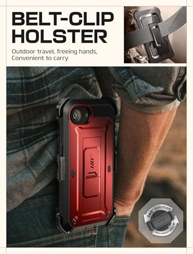 Image of SUPCASE for iPhone 16e Case with Screen Protector (Unicorn Beetle Pro), [Built-in Stand & Belt-Clip] [Military-Grade Protection] Full Body Phone Case for iPhone 16e 6.1'' 2025, Ruddy