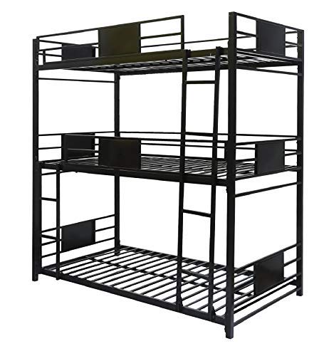 Image of Olivia Triple Metal Bunk Bed Twin Over Twin Bunk Beds for Kids | Glossy Bunker Bed for Adults | Double Decker Bed for Kids Room Furniture | Frame Only, Mattress Not Included (Black)