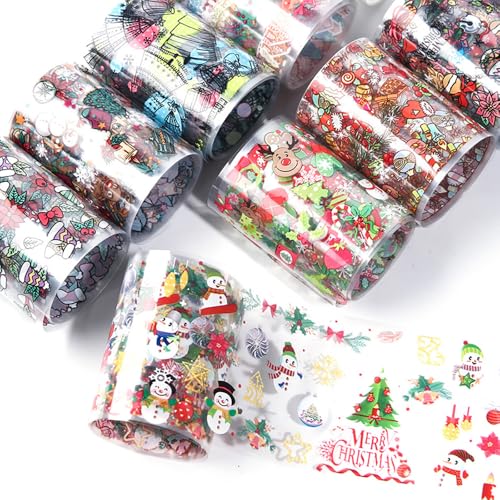 10 Sheets Christmas Nail Art Foils Transfer Stickers Winter Nail Stickers Decals Snowflake Xmas Tree Snowman Patterns Nail Manicure Stickers for Women Kids Girls DIY
