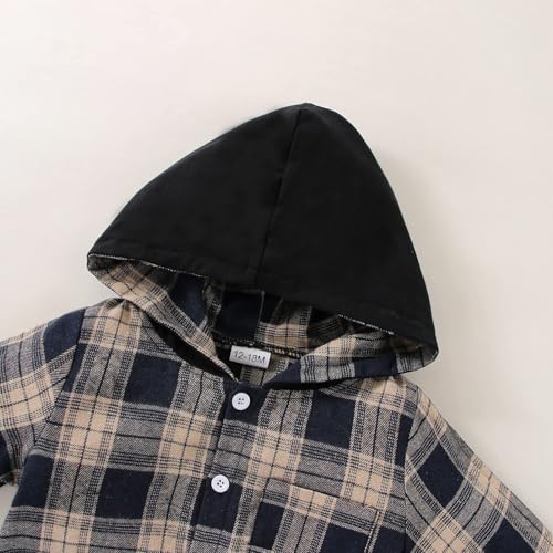 Image of FOCUTEBB Toddler Baby Boys Clothes Plaid Shirt Tops Hoodied Long Sleeve Sweatsuit Pants Fall Winter Outfits 12M-6T