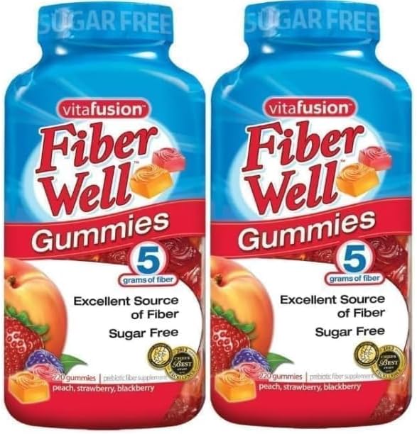 Vita-Fusion Fiber Well Sugar Free Gummies Supplement, Peach, Strawberry and BlackBerry Flavored Supplements,Peach,Strawberry (220 Count) 2 Pack
