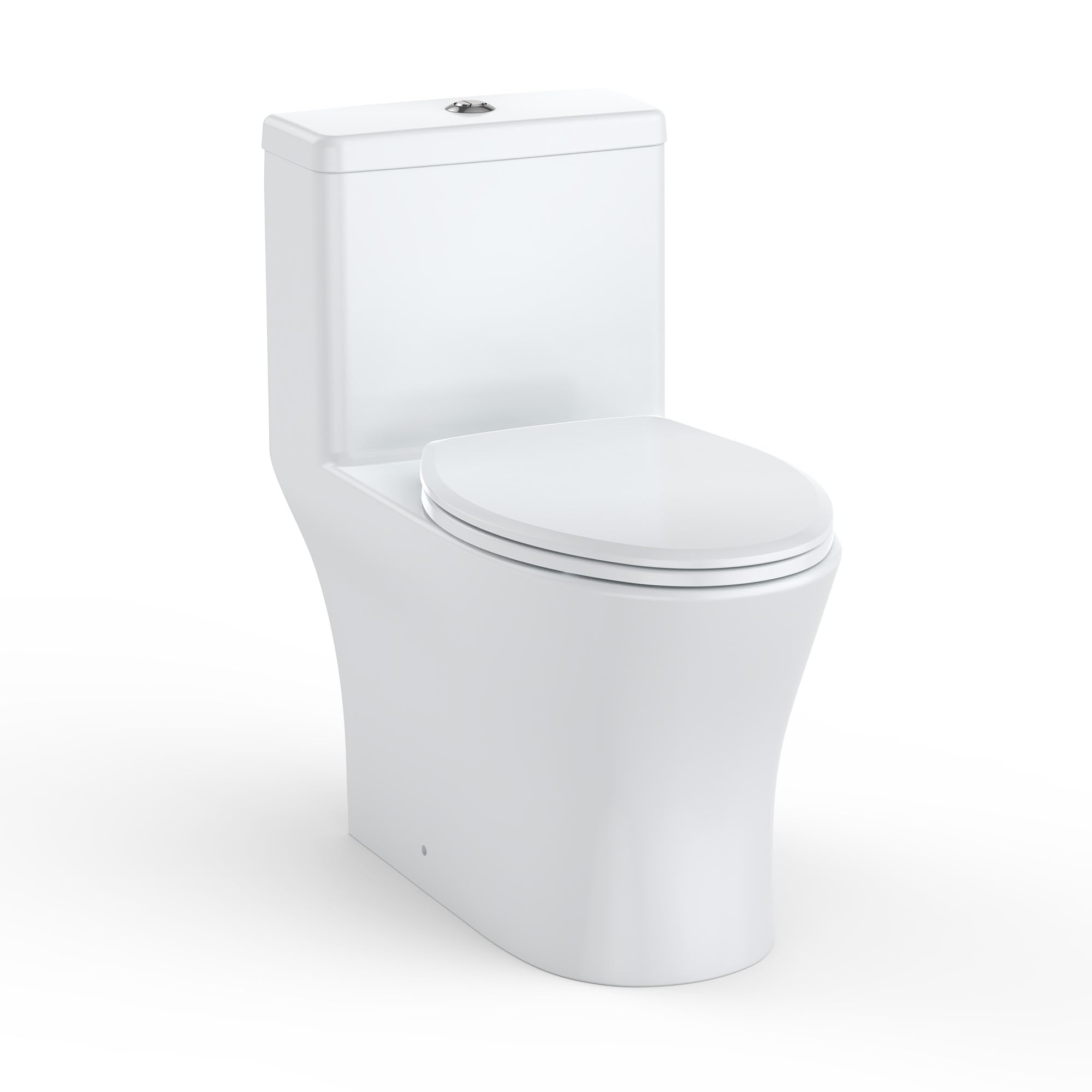 One Piece Toilet with ADA Height, Ceramic Design, Soft Closing PP Toilet Seat, 0.8/1.28GPF Water Efficient Flush, Compact Durable Build, 12" Rough-in