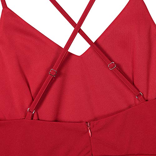 Glorysunshine Women's Deep V Neck Adjustable Spaghetti Straps Dress Sleeveless Sexy Backless Cocktail Party Dresses (L, Red2) #TOP2