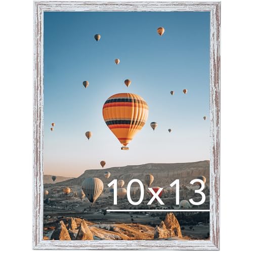 Image of JCJMY 10x13 Picture Frame Rustic White for Wall Hanging, Wall Mounting Horizontally or Vertically, 10 x 13 Wall Gallery Poster Photo Frame with Shatter Resistant Plexiglass, Rustic White