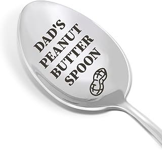Dad's Peanut Butter Spoon Gift, Father's Day Gifts for Dad Father Birthday Christmas Gift from Son Daughter kids, Best Dad Ever Gifts Engraved Stainless Steel Spoon, 7.5 inches, Silver