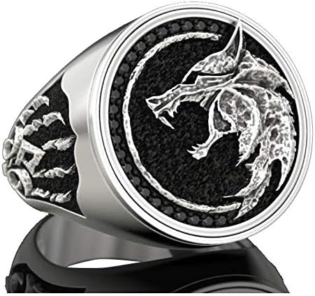 EZUY GNAYMens Wolf Ring Jewelry Stainless Steel Ring Viking Ring Wizard Warrior Hunter Wolf Head Rings Gift For Men