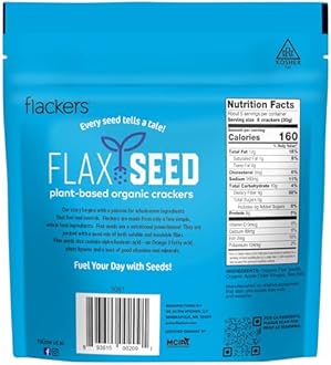 Flackers Organic Sea Salt Flaxseed Crackers, 5 Ounce 1-Pack, Gluten Free, Non GMO, Vegan, Keto Snack, 9g Fiber, 1g Net Carb